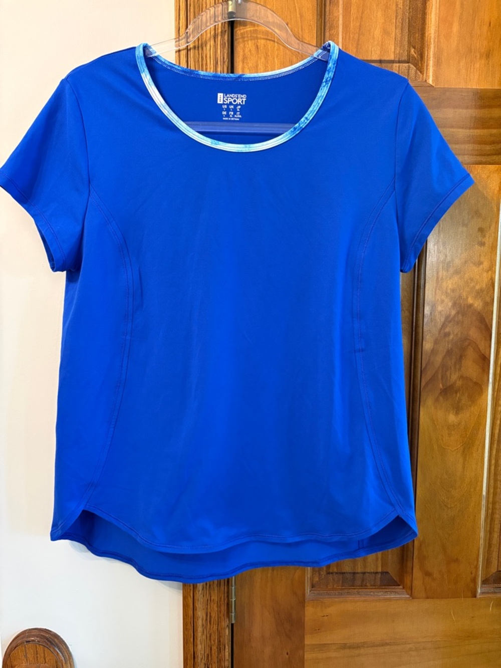 Lands' End Sport Women's Royal Blue Short Sleeve Active Tee with Printed Trim
